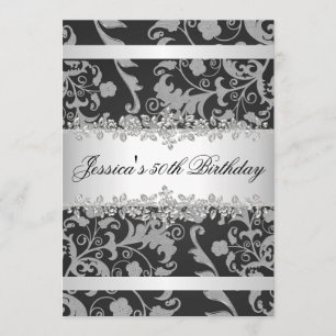 Elegant Grey Black Silver Roses Birthday Party Invitation