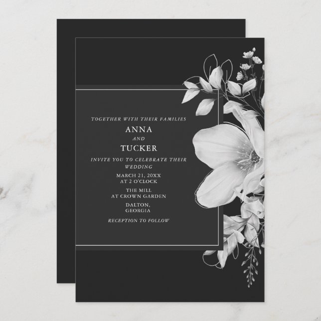 Elegant Grey Black & White Wedding Invitation (Front/Back)