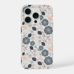 Elegant Grey Blue Floral Pattern iPhone 15 Pro Case