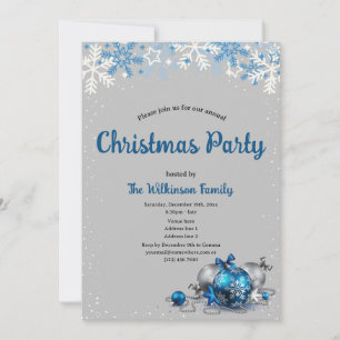 Elegant Grey & blue Holiday Christmas Party Invitation