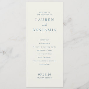 Elegant Grey-Blue Minimalist Wedding Ceremony Program