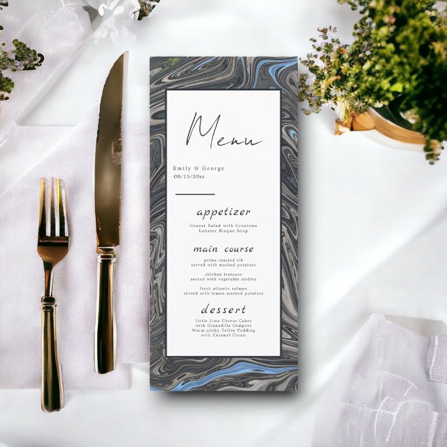 Elegant Grey Blue Oil Painting Abstract Wedding Menu (Creator Uploaded)