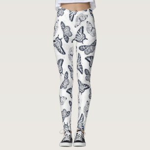 Elegant Grey Butterflies White Design Leggings