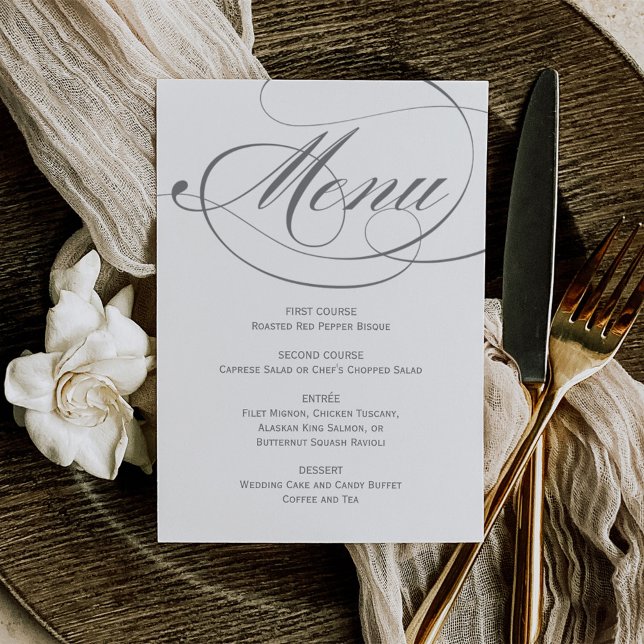 Elegant Grey Calligraphy Script Wedding Menu (Creator Uploaded)