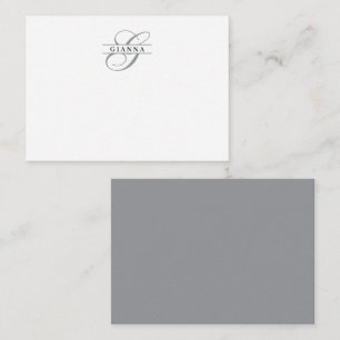 Elegant Grey Calligraphy Split Monogram Card
