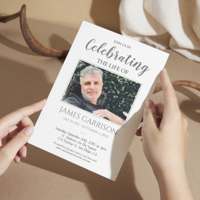 Elegant Grey Celebration of Life Photo Invitation (Creator Uploaded)