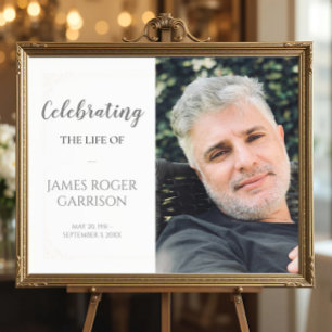 Elegant Grey Celebration of Life Photo Memorial Poster