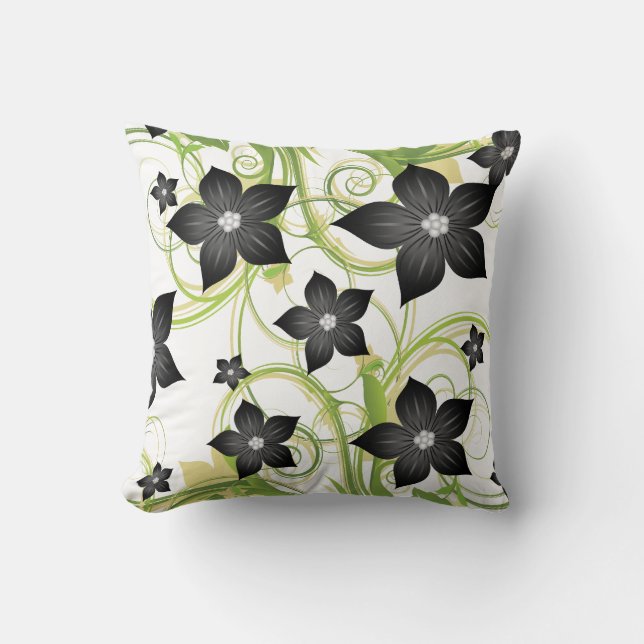 elegant grey charcoal floral throw pillow (Front)