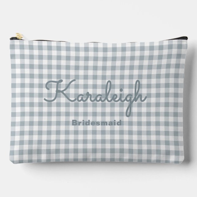 Elegant Grey Chequered Bridesmaid Accessory Pouch (Front)