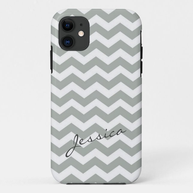 Elegant grey chevron zigzag with name Case-Mate iPhone case (Back)