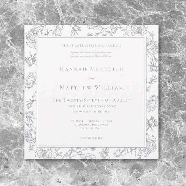 Elegant Grey Chinoiserie Bird & Crest Wedding Invitation (Elegant Gray Chinoiserie Bird & Crest Wedding Invitation)