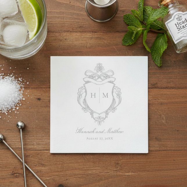 Elegant Grey Chinoiserie Bird Crest Wedding Napkin (Creator Uploaded)