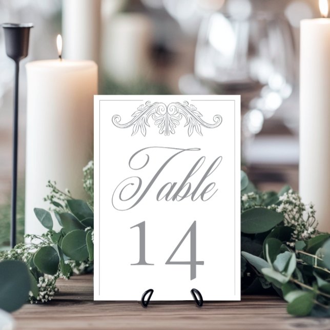 Elegant Grey Chinoiserie Bird Crest Wedding Table Number (Elegant Gray Chinoiserie Bird Crest Wedding Table Number)