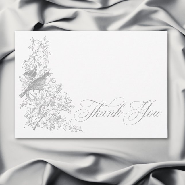 Elegant Grey Chinoiserie Nature & Birds Wedding Thank You Card (Elegant Gray Chinoiserie Nature & Birds Wedding Thank You Card)