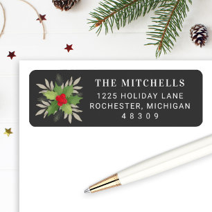 Elegant Grey Christmas Greenery Return Address Label