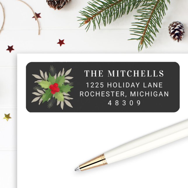 Elegant Grey Christmas Greenery Return Address Label (Creator Uploaded)