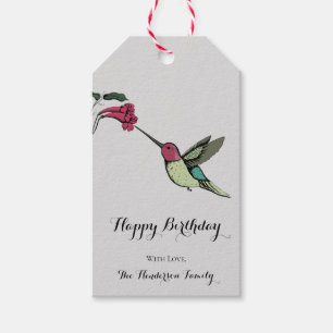 Elegant Grey Colourful Hummingbird Birthday Gift Tags