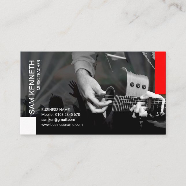 Elegant Grey Concert Guitarist Teacher Business Card (Front)