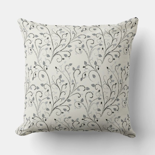 Elegant grey contrast leaf pattern cushion (Front)