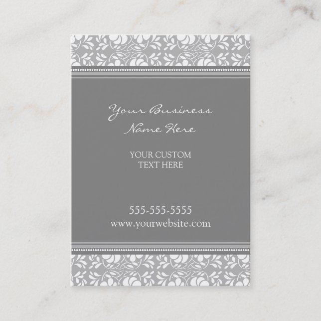 Elegant Grey Damask Business Cards (Front)