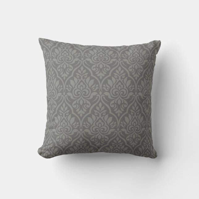 Elegant Grey damask-inspired patterned Throw Pillo Cushion (Front)