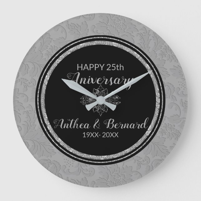 Elegant Grey Damask Large Clock (Front)