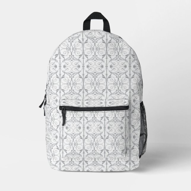 Elegant Grey Damask Pattern Backpack (Front)