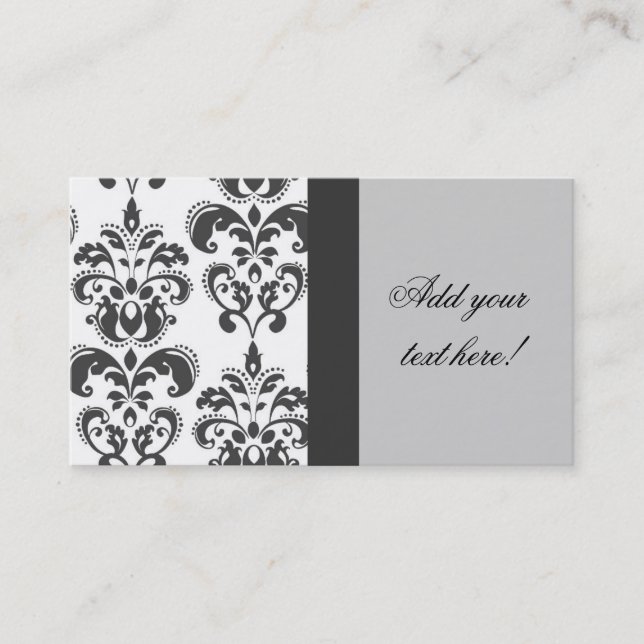 Elegant Grey Damask Pattern Business Card (Front)