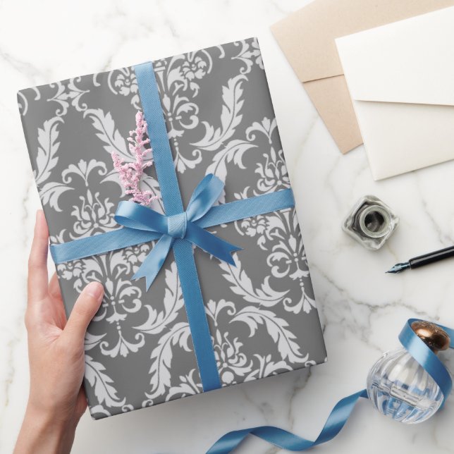 Elegant Grey Damask Pattern Wrapping Paper (Gifting)