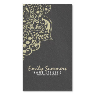 Elegant Grey Damasks Beige Vintage Lace Magnetic Business Card
