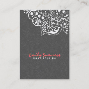 Elegant Grey Damasks & White Vintage Lace 2 Business Card