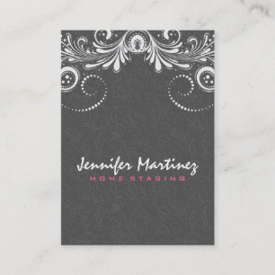 Elegant Grey Damasks White Vintage Lace 2 Business Card