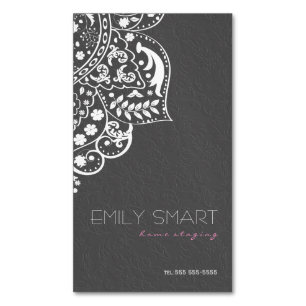 Elegant Grey Damasks White Vintage Lace Magnetic Business Card