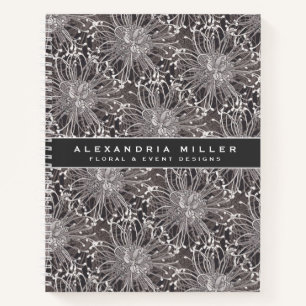 Elegant Grey Dandelion Flowers   Name & Subject Notebook