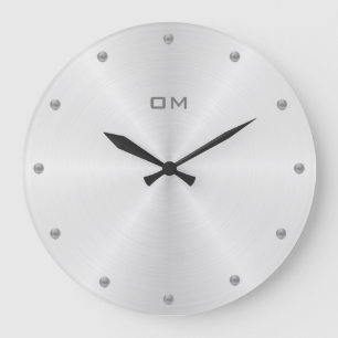 Elegant Grey Dots on Silver Background Large Clock