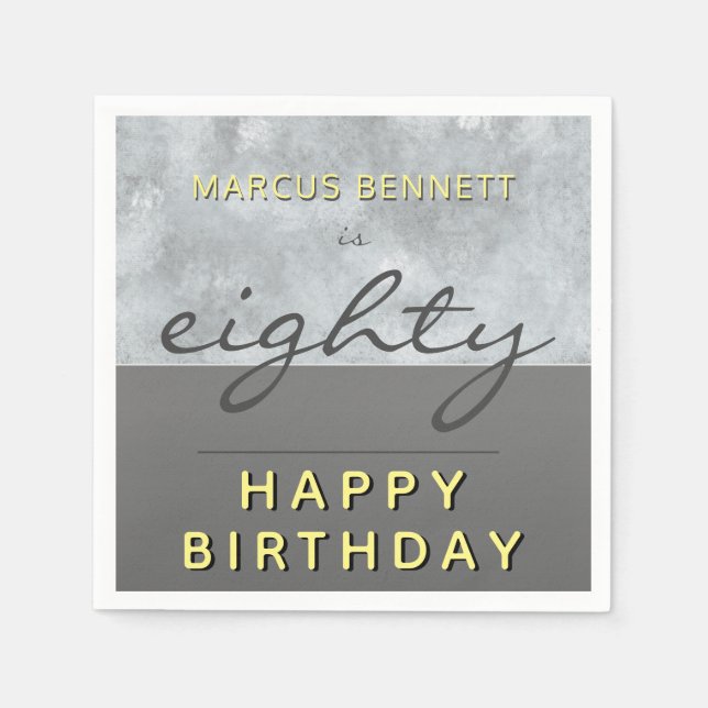 Elegant Grey Eighty Script Happy 80th Birthday Napkin (Front)