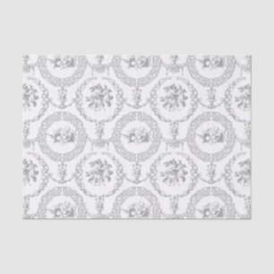 Elegant Grey Engraved Floral Medallions and Swags Tissue Paper