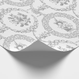 Elegant Grey Engraved Floral Medallions and Swags Wrapping Paper