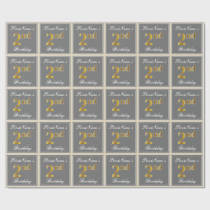 Elegant, Grey, Faux Gold 2nd Birthday; Custom Name Wrapping Paper