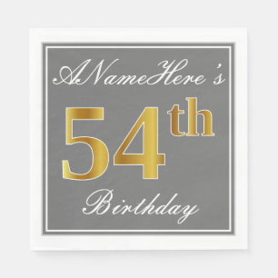 Elegant Grey, Faux Gold 54th Birthday; Custom Name Napkin