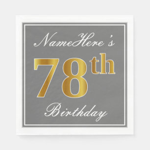 Elegant Grey, Faux Gold 78th Birthday; Custom Name Napkin