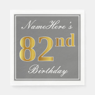 Elegant Grey, Faux Gold 82nd Birthday; Custom Name Napkin