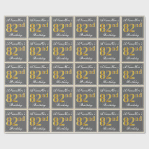 Elegant, Grey, Faux Gold 82nd Birthday + Name Wrapping Paper
