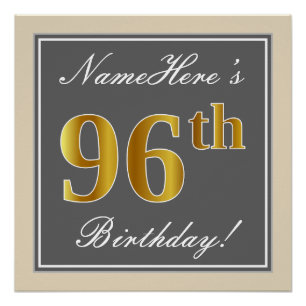 Elegant, Grey, Faux Gold 96th Birthday + Name Poster