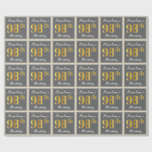 Elegant, Grey, Faux Gold 98th Birthday + Name Wrapping Paper