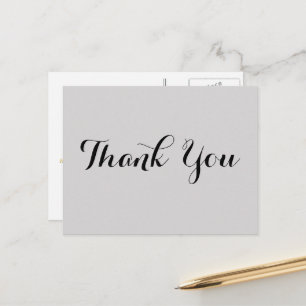 Elegant Grey Faux Gold Script Wedding Thank You Postcard