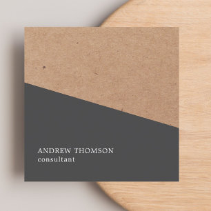 Elegant Grey Faux Kraft Geometric Consultant Square Business Card