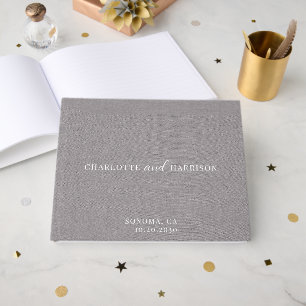 Elegant Grey Faux Linen Monogram Guest Book