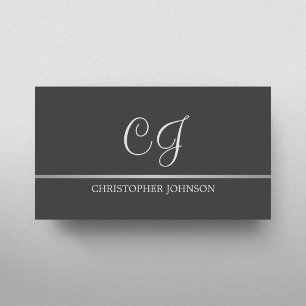 Elegant Grey Faux Silver Line Monogram Attorney Business Card