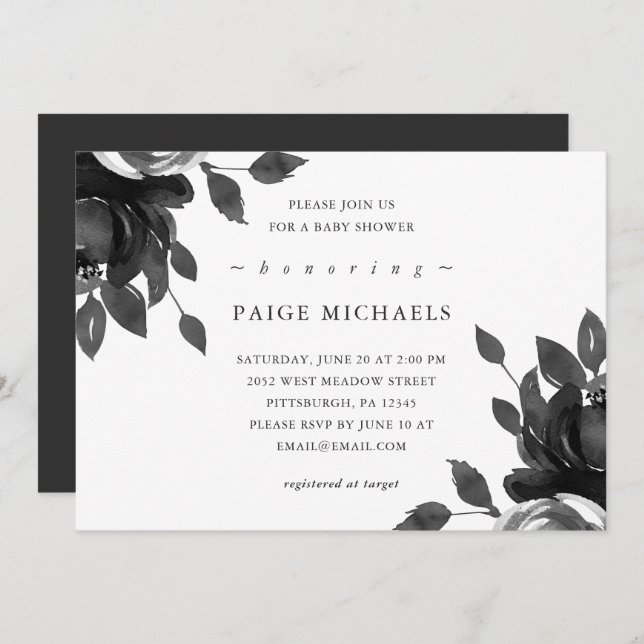 Elegant Grey Floral Baby Shower Invitation (Front/Back)